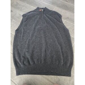 Alan Flusser Mens XL 100% Pure Cashmere Quarter Zip Sweater Vest Charcoal Gray